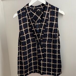 J. Crew Checkered Sleeveless Blouse in Navy, Cream, Brown
